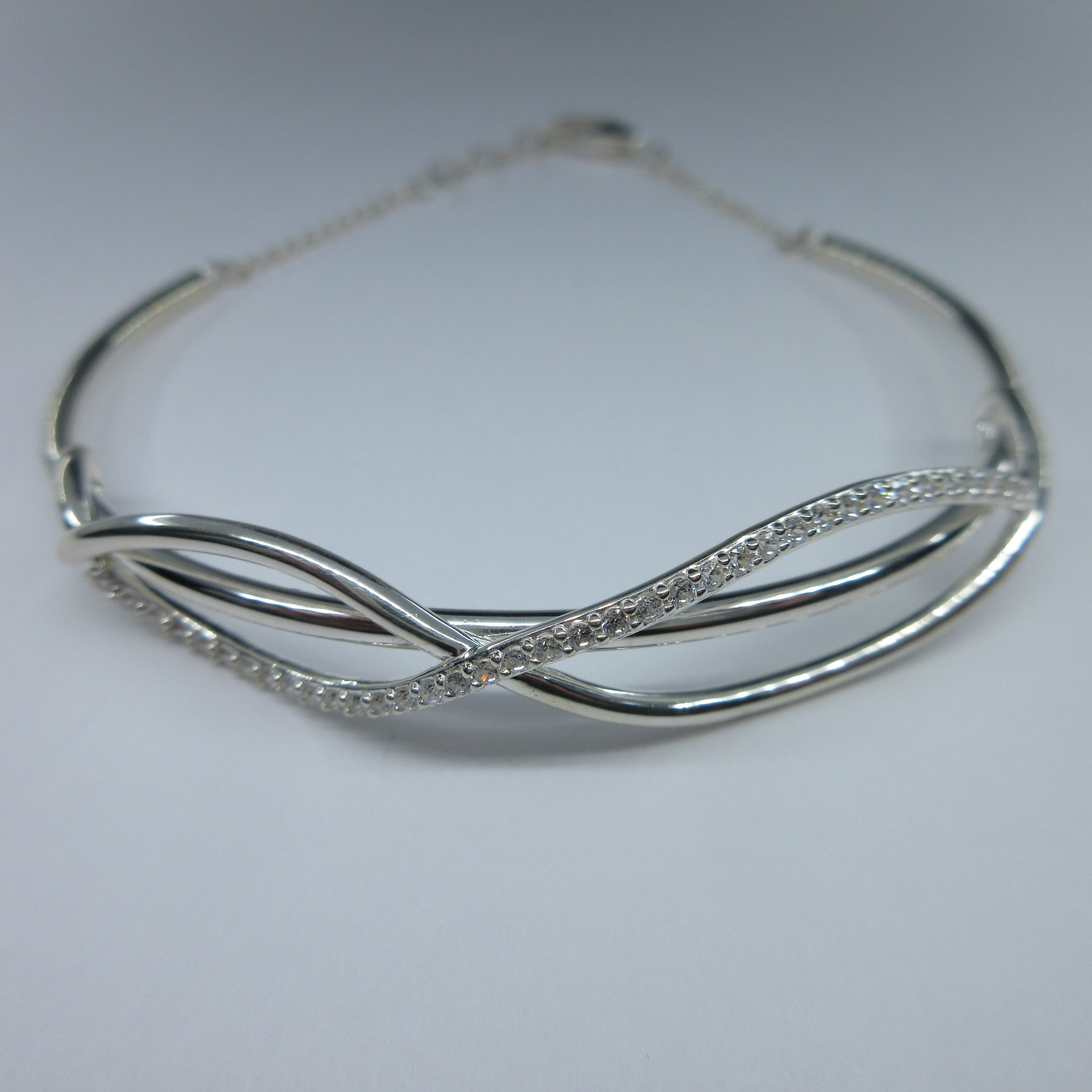 Silver Fancy C/Z Chain Bangle