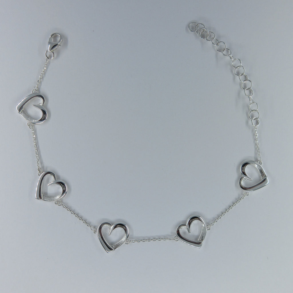 Ladies Silver 5 Heart Bracelet