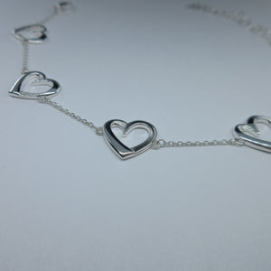 Ladies Silver 5 Heart Bracelet