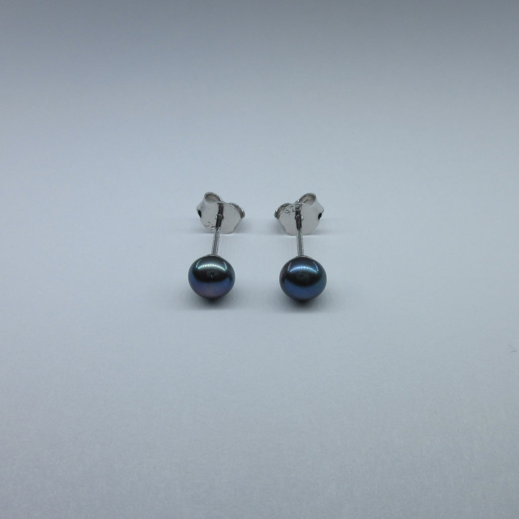 Silver Black Pearl Stud Earrings