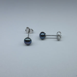 Silver Black Pearl Stud Earrings