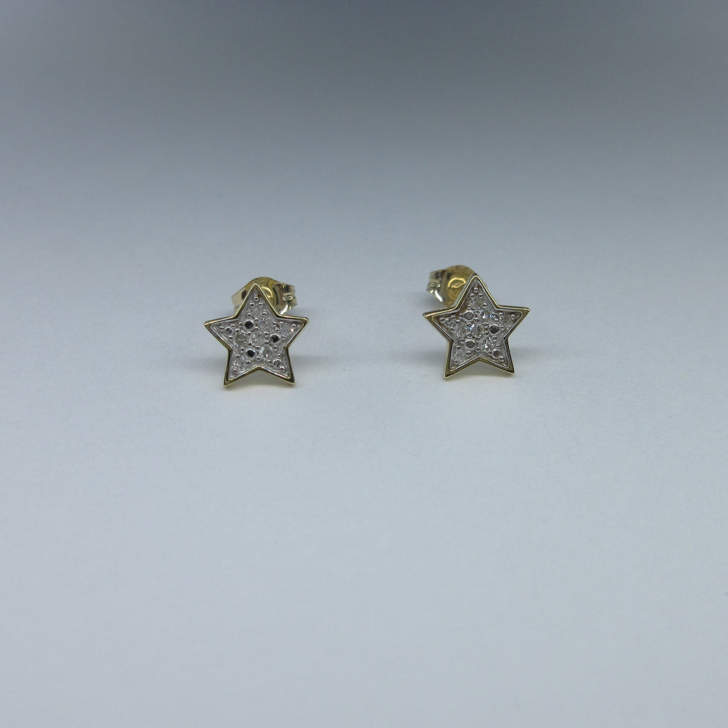 9ct Yellow Gold Diamond Star Stud Earrings