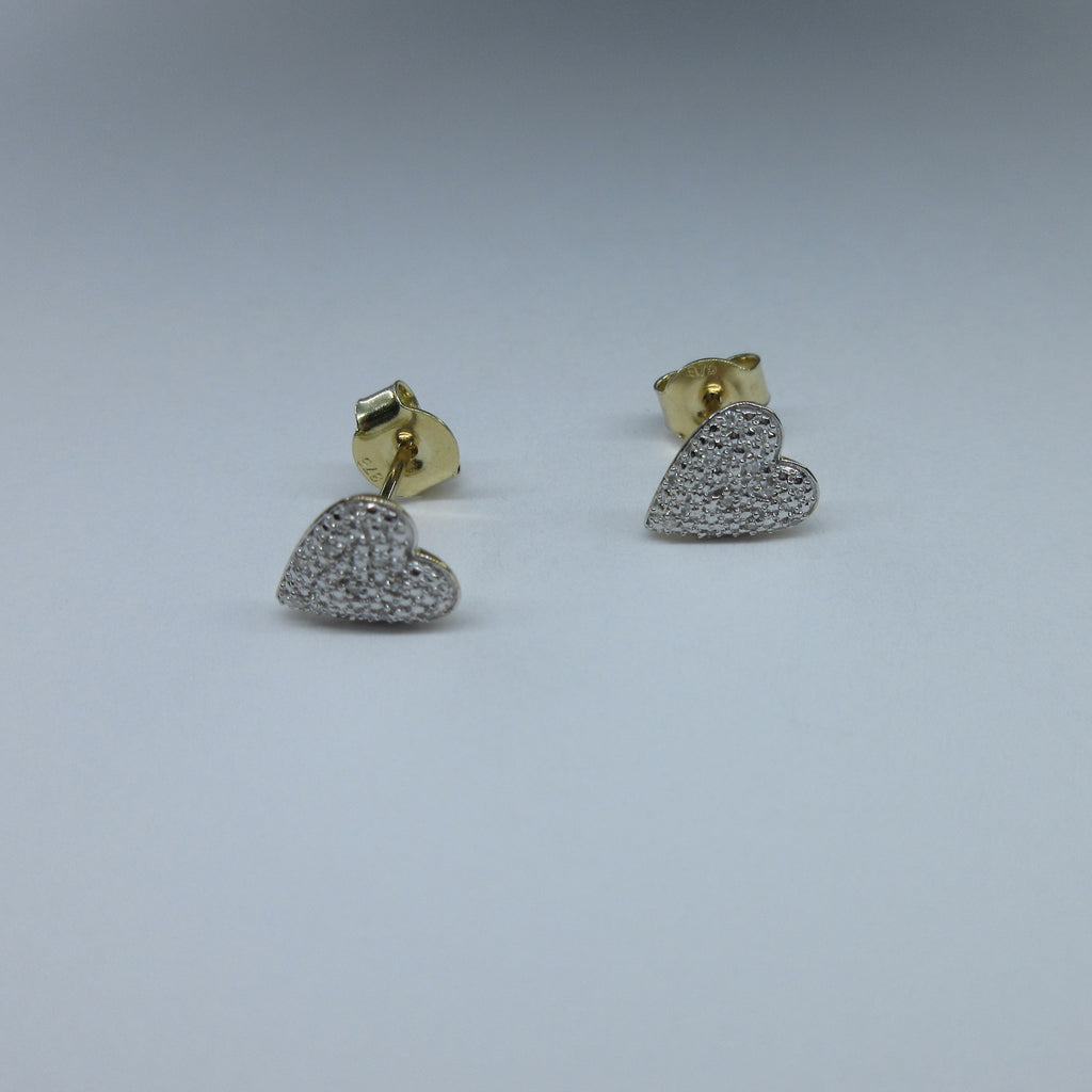 9ct Yellow Gold Diamond Heart Stud Earrings