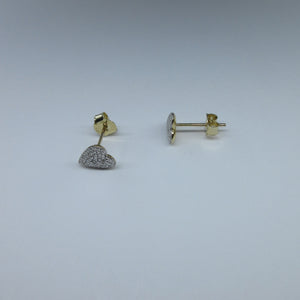 9ct Yellow Gold Diamond Heart Stud Earrings