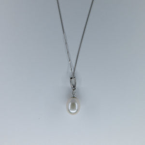 9ct White Gold Pearl & Diamond Necklace