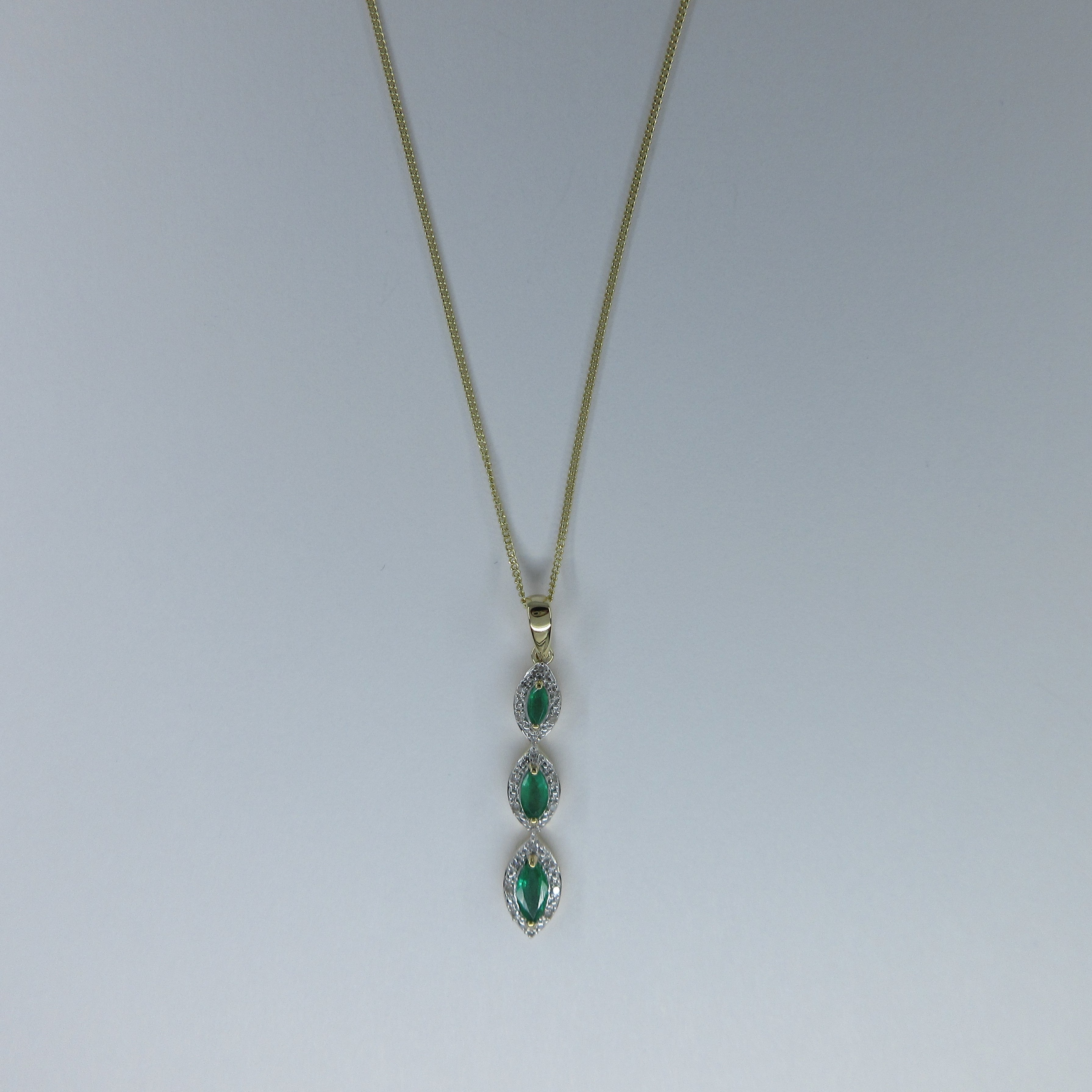 9ct Yellow Gold Emerald & Diamond Drop Necklace