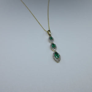 9ct Yellow Gold Emerald & Diamond Drop Necklace