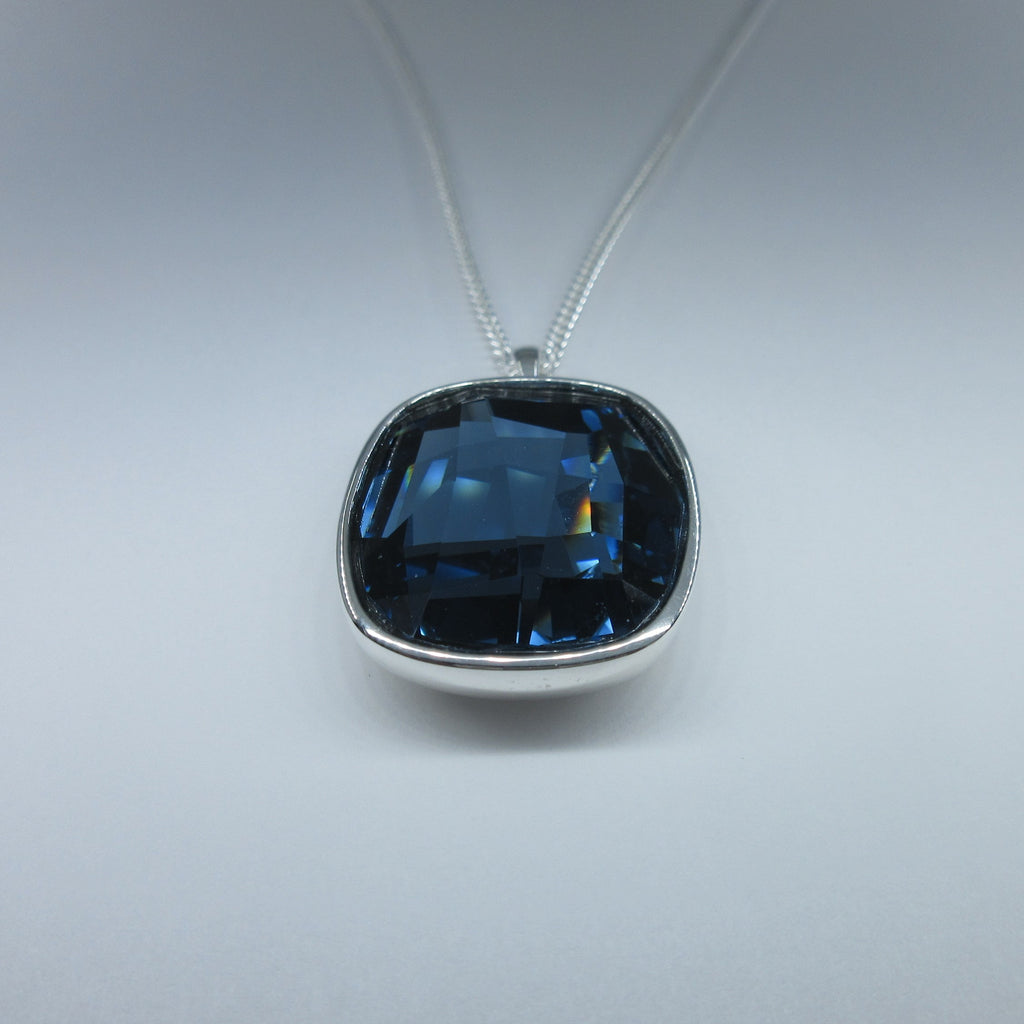 Silver Dark Blue Swarovski Crystal Necklace