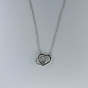 Ladies 9ct White Gold Double Heart C/Z Necklace