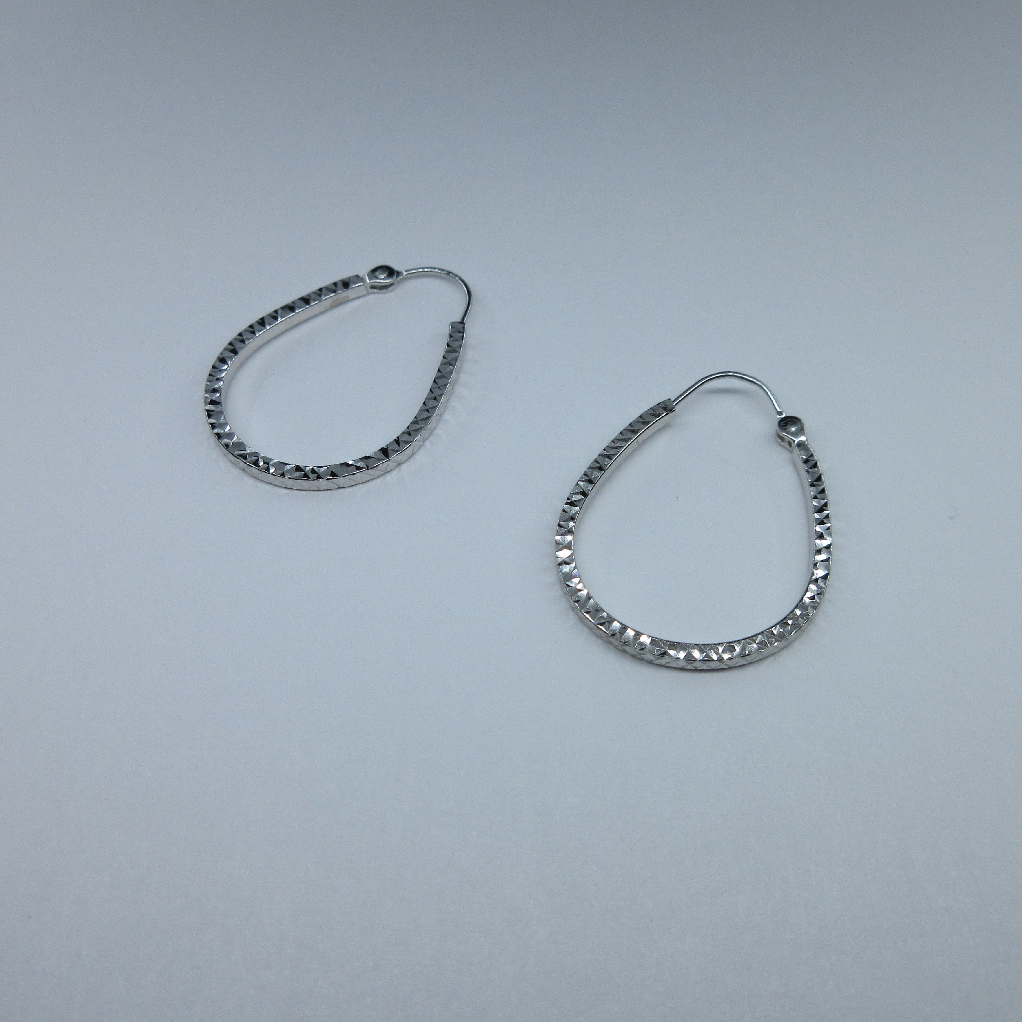 9ct White Gold Diamond Cut Hoop Earrings