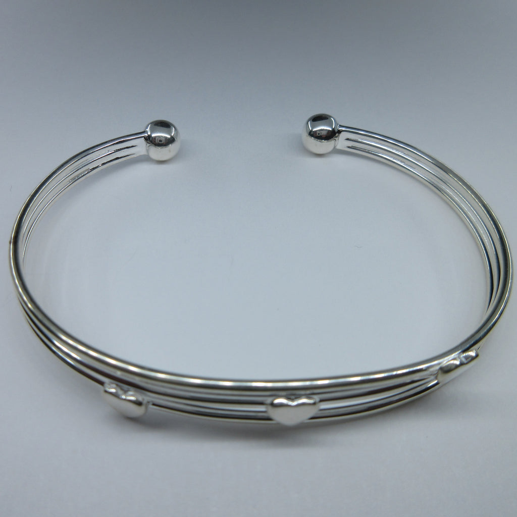 Ladies Silver 3 Heart Bangle