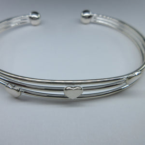 Ladies Silver 3 Heart Bangle