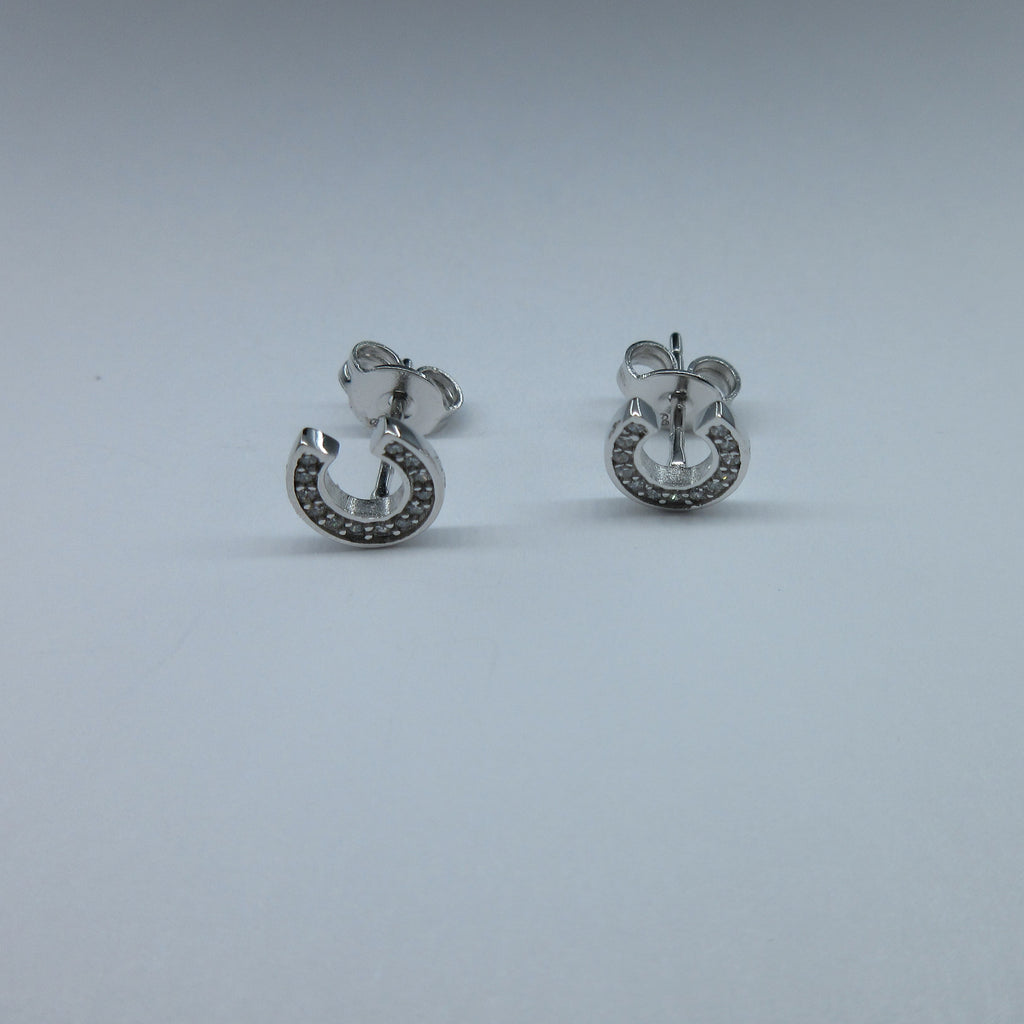 Silver Horseshoe C/Z Stud Earrings