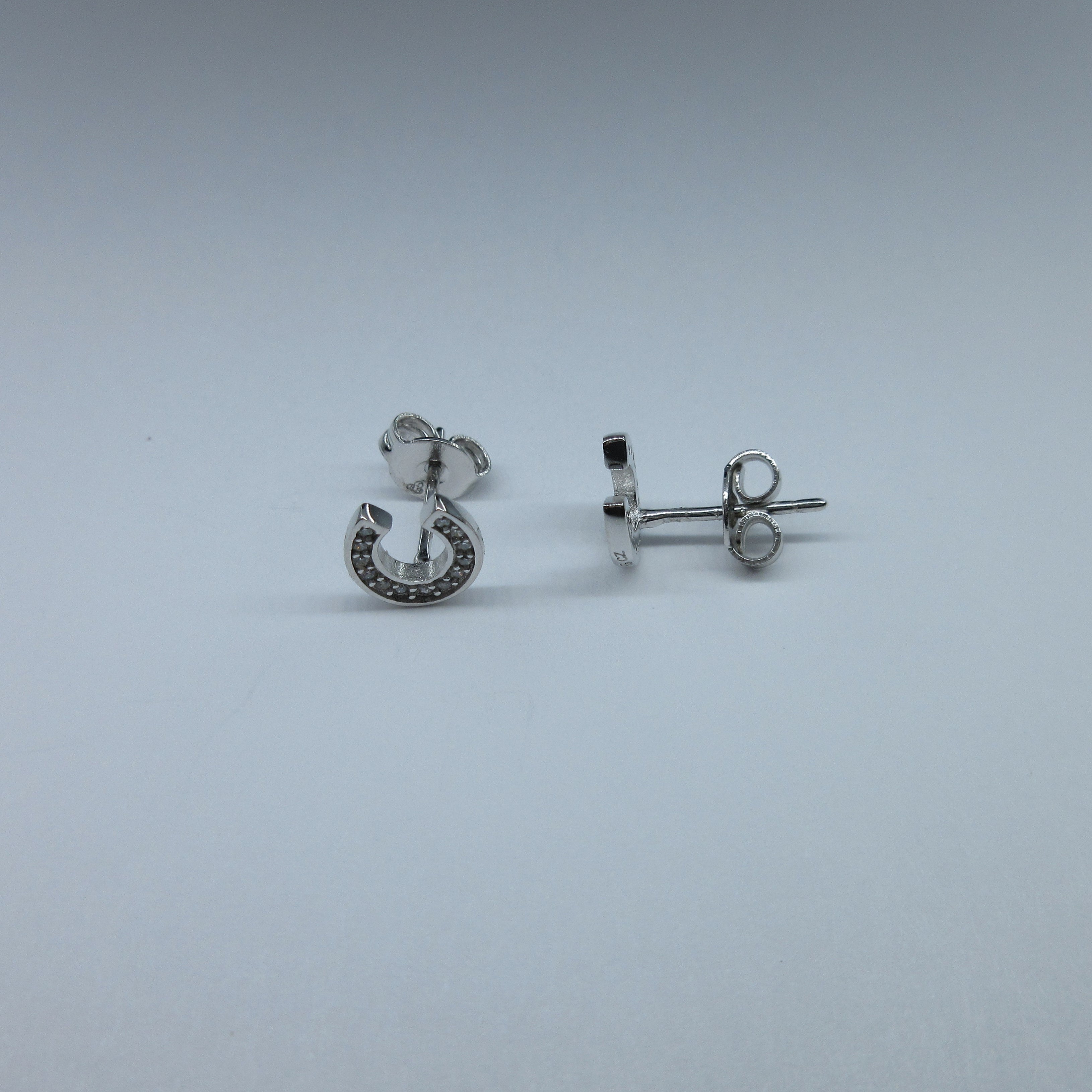 Silver Horseshoe C/Z Stud Earrings