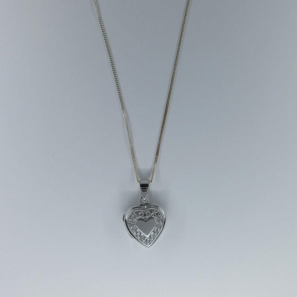 Silver Heart C/Z Locket Necklace