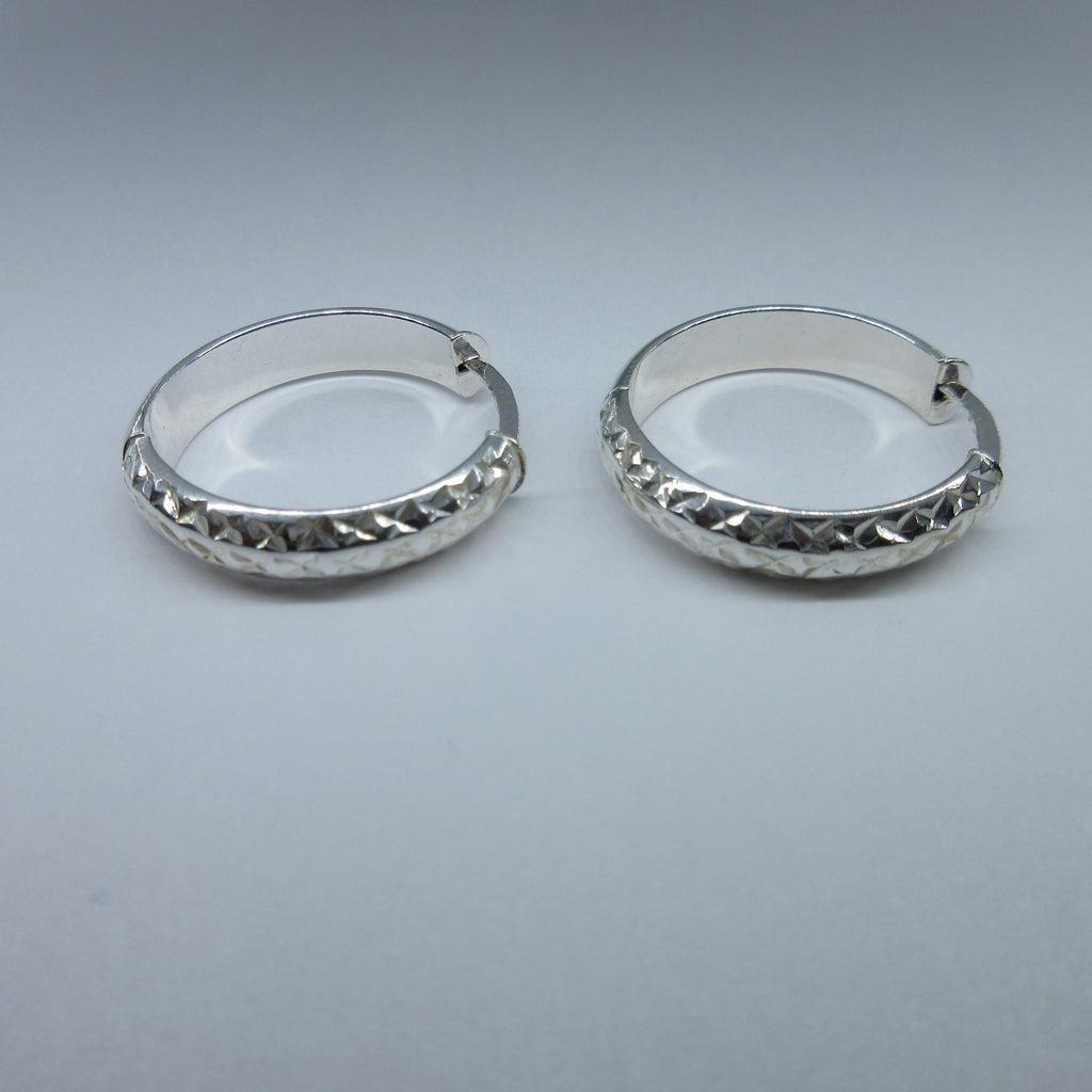 Silver 1/2 Patterned Round Hoop Earrings