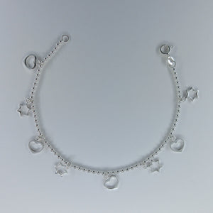 Ladies Silver Heart & Star Ball Bracelet