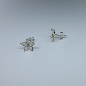 Silver White & Sparkle Flower Stud Earrings