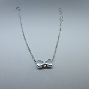 Ladies Silver Double Heart Bracelet