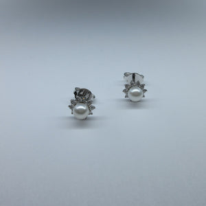 9ct White Gold Pearl & Diamond Earrings