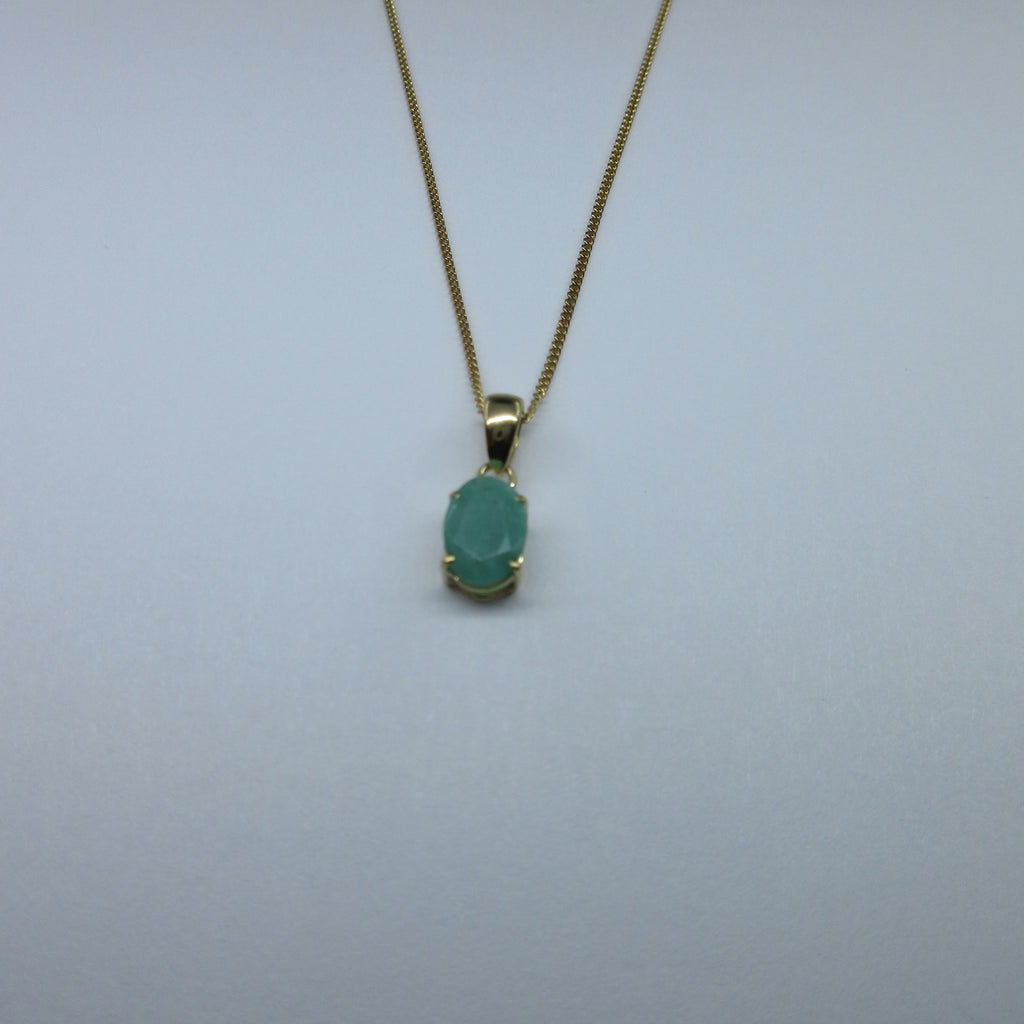 9ct Yellow Gold Oval Emerald Necklace