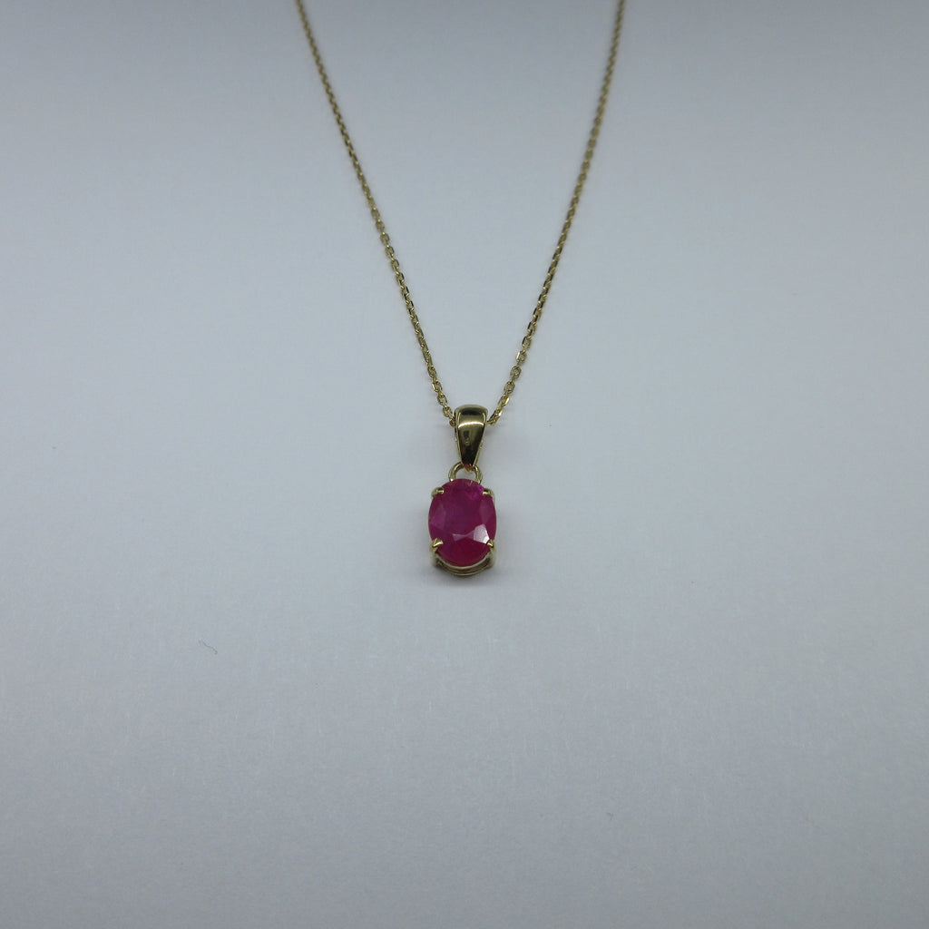 9ct Yellow Gold Oval Ruby Necklace