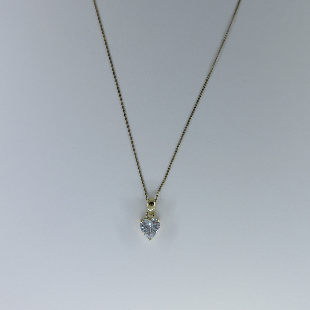 9ct Yellow Gold Heart C/Z Necklace