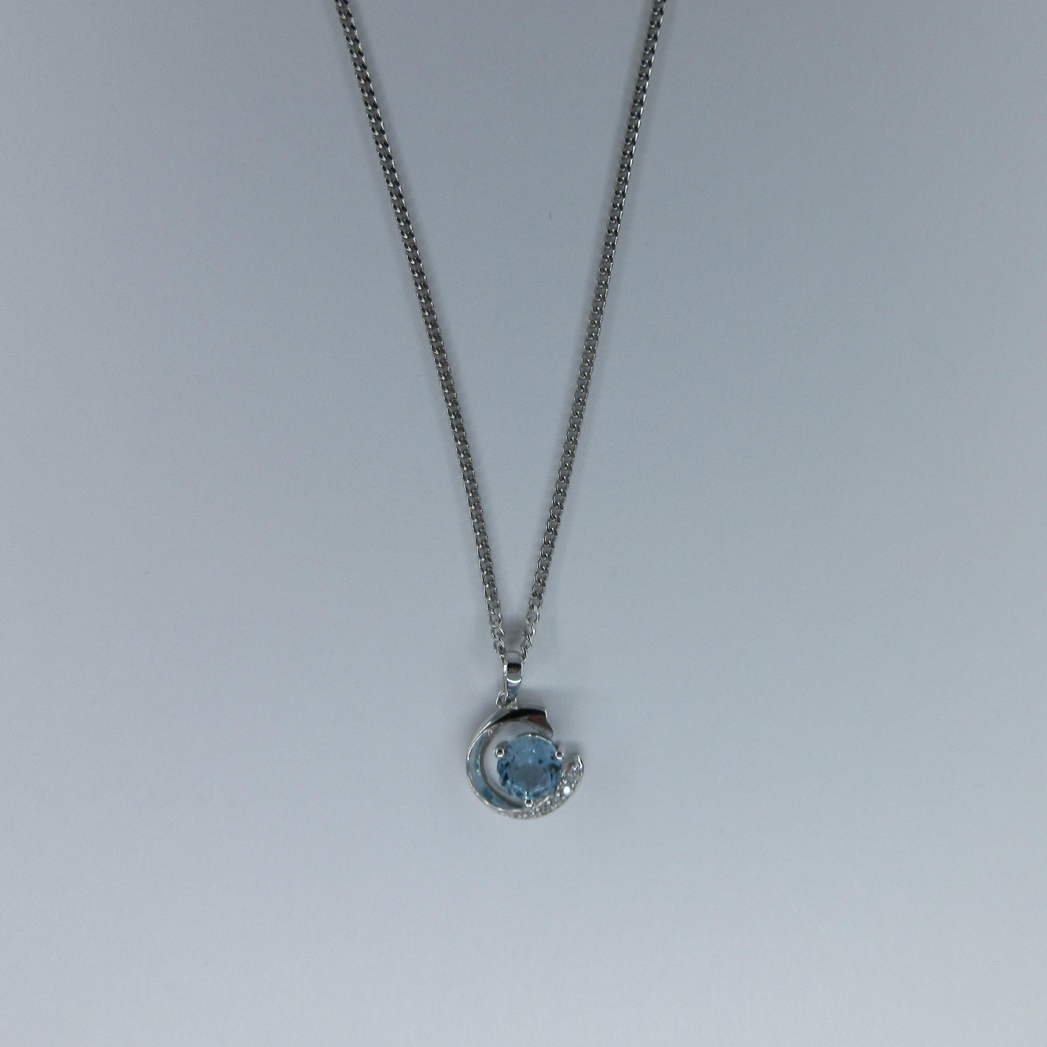 Silver Blue Topaz & C/Z Necklace