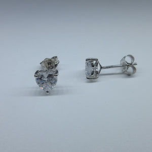 Silver C/Z Heart Stud Earrings