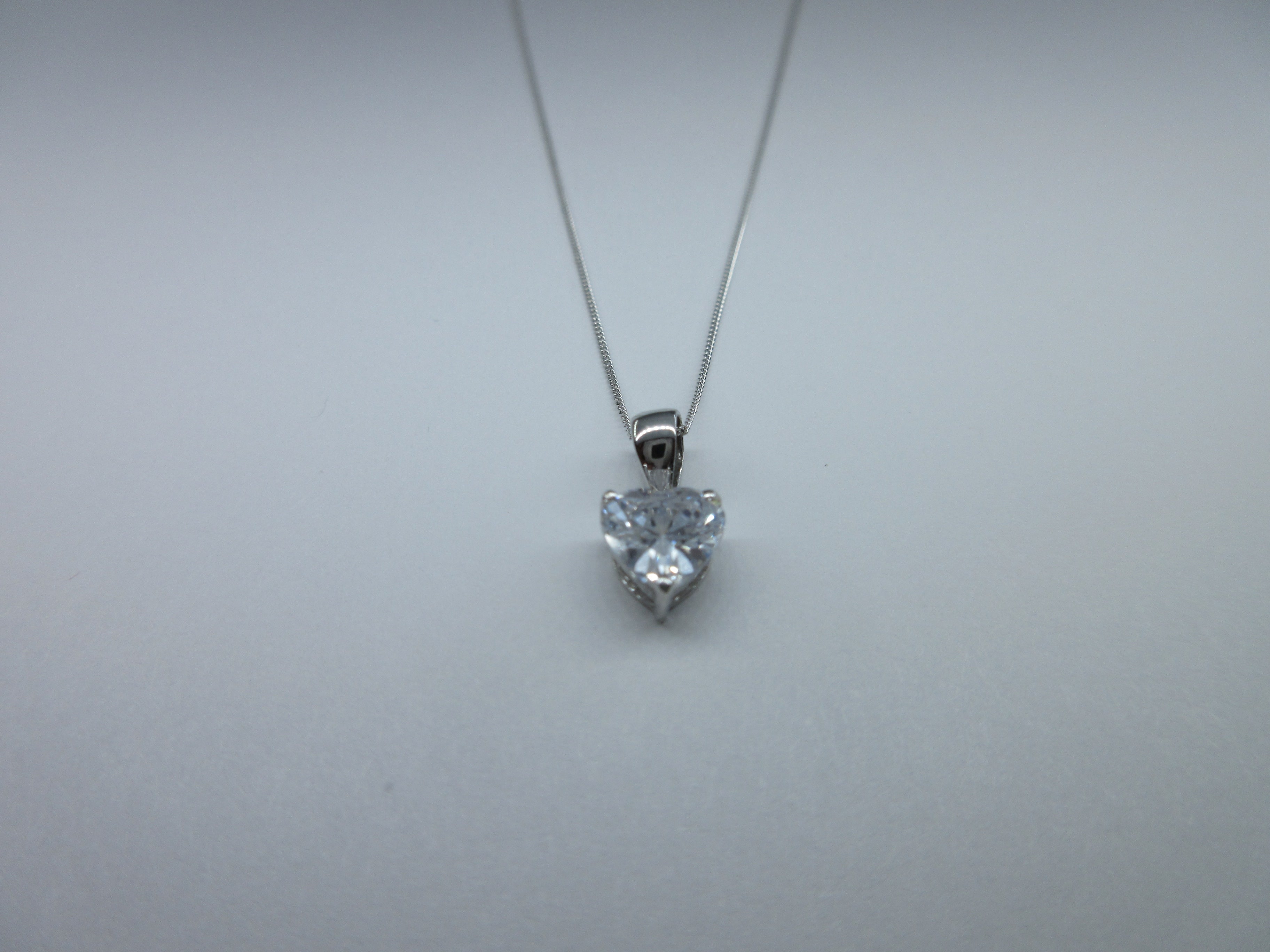 9ct White Gold Heart C/Z Necklace