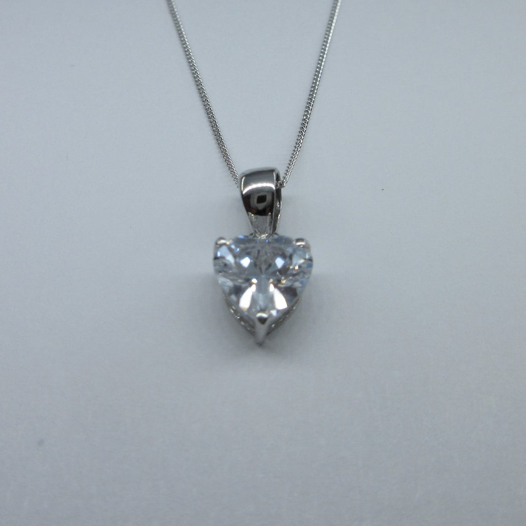 9ct White Gold Heart C/Z Necklace