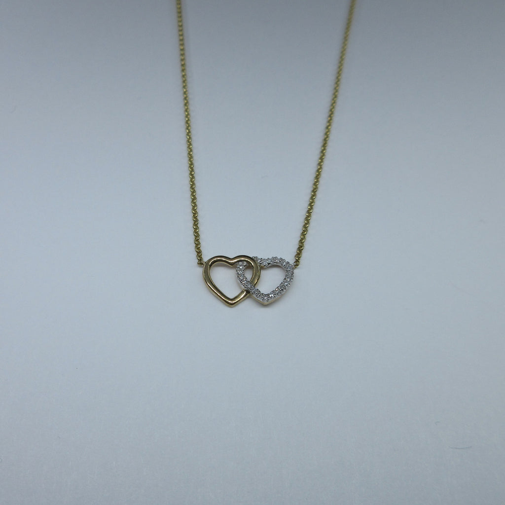9ct Yellow Gold Double Diamond Heart Necklace