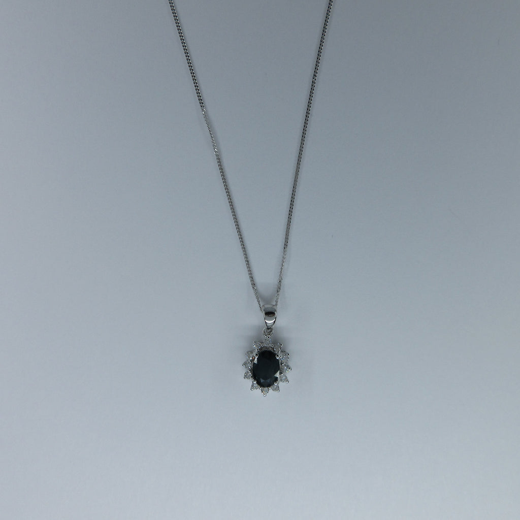 9ct White Gold Sapphire & Diamond Necklace