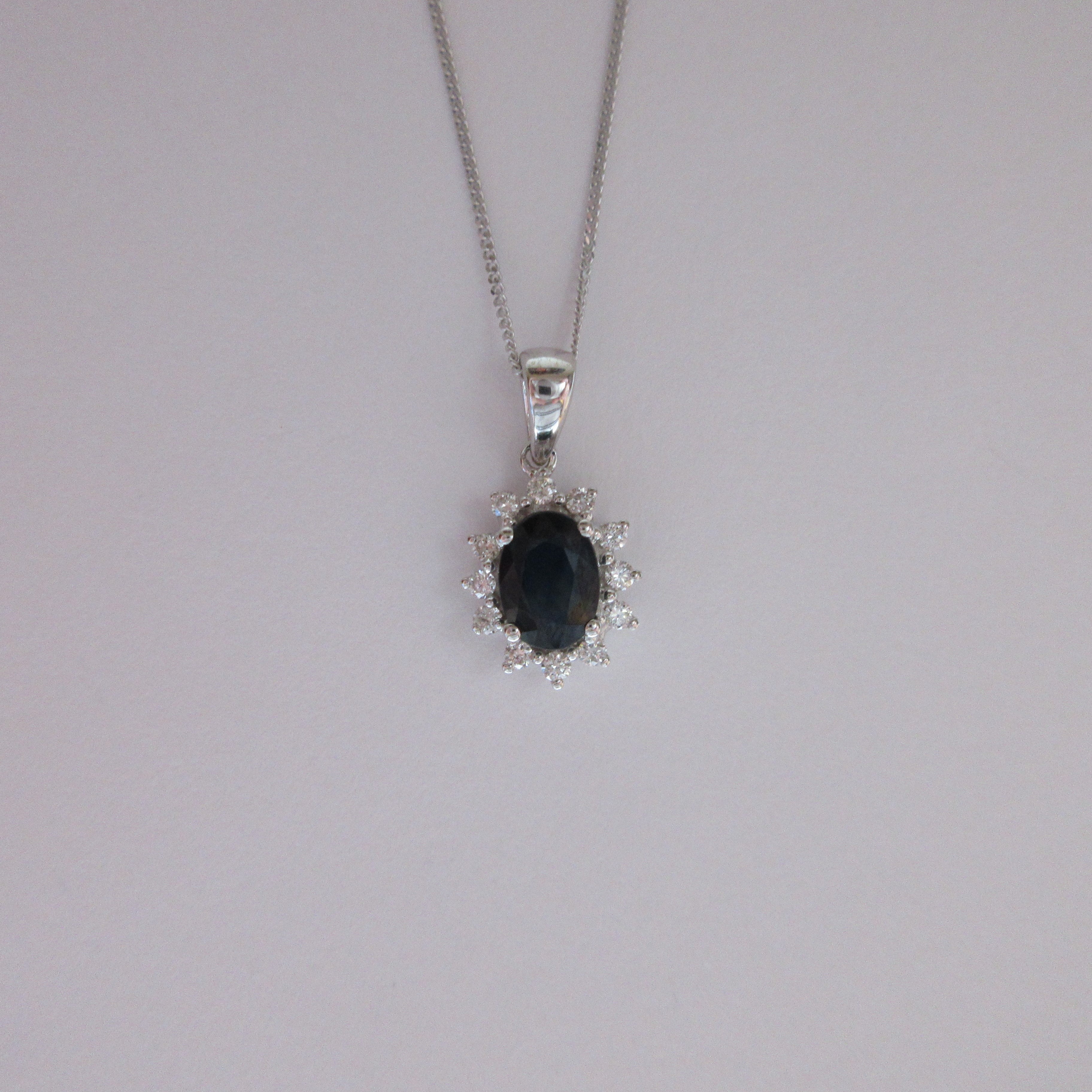 9ct White Gold Sapphire & Diamond Necklace