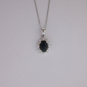 9ct White Gold Sapphire & Diamond Necklace