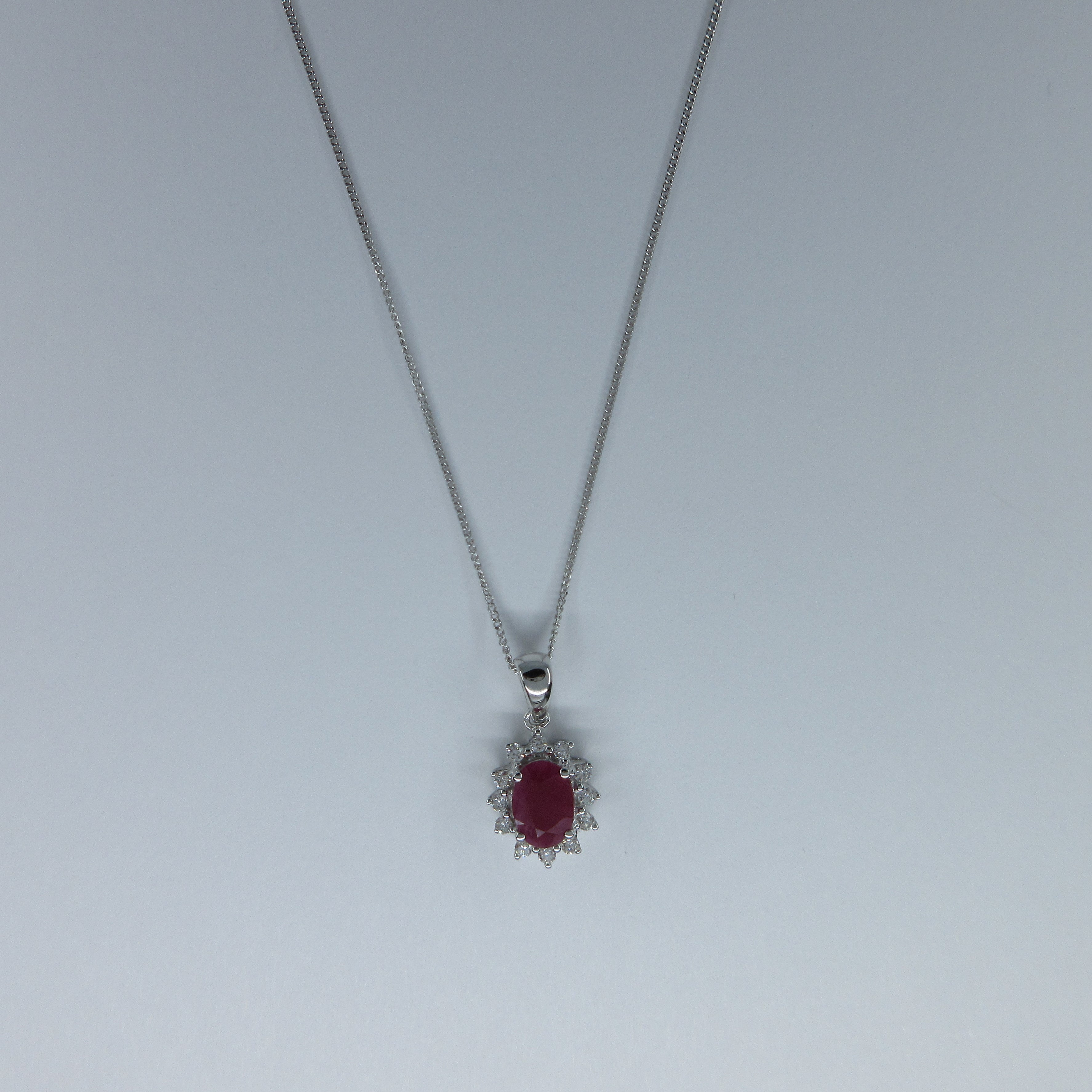 9ct White Gold Ruby & Diamond Necklace