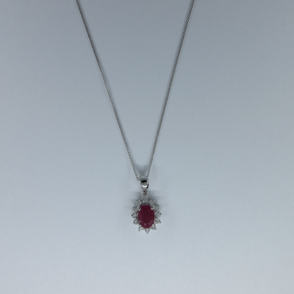 9ct White Gold Ruby & Diamond Necklace