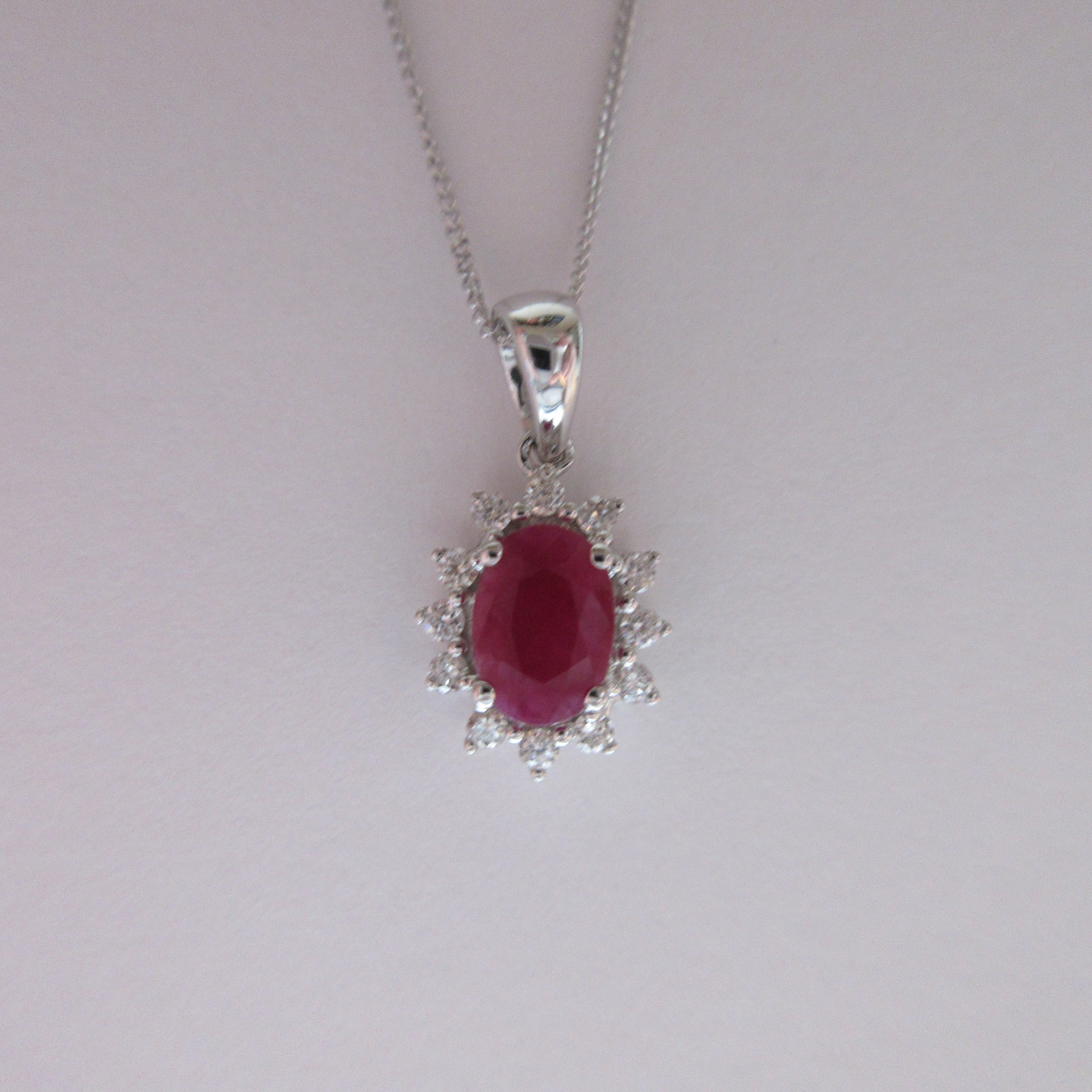 9ct White Gold Ruby & Diamond Necklace