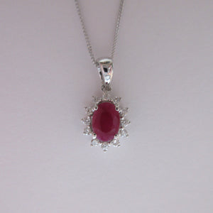 9ct White Gold Ruby & Diamond Necklace