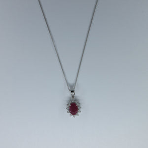 9ct White Gold Ruby & Diamond Necklace