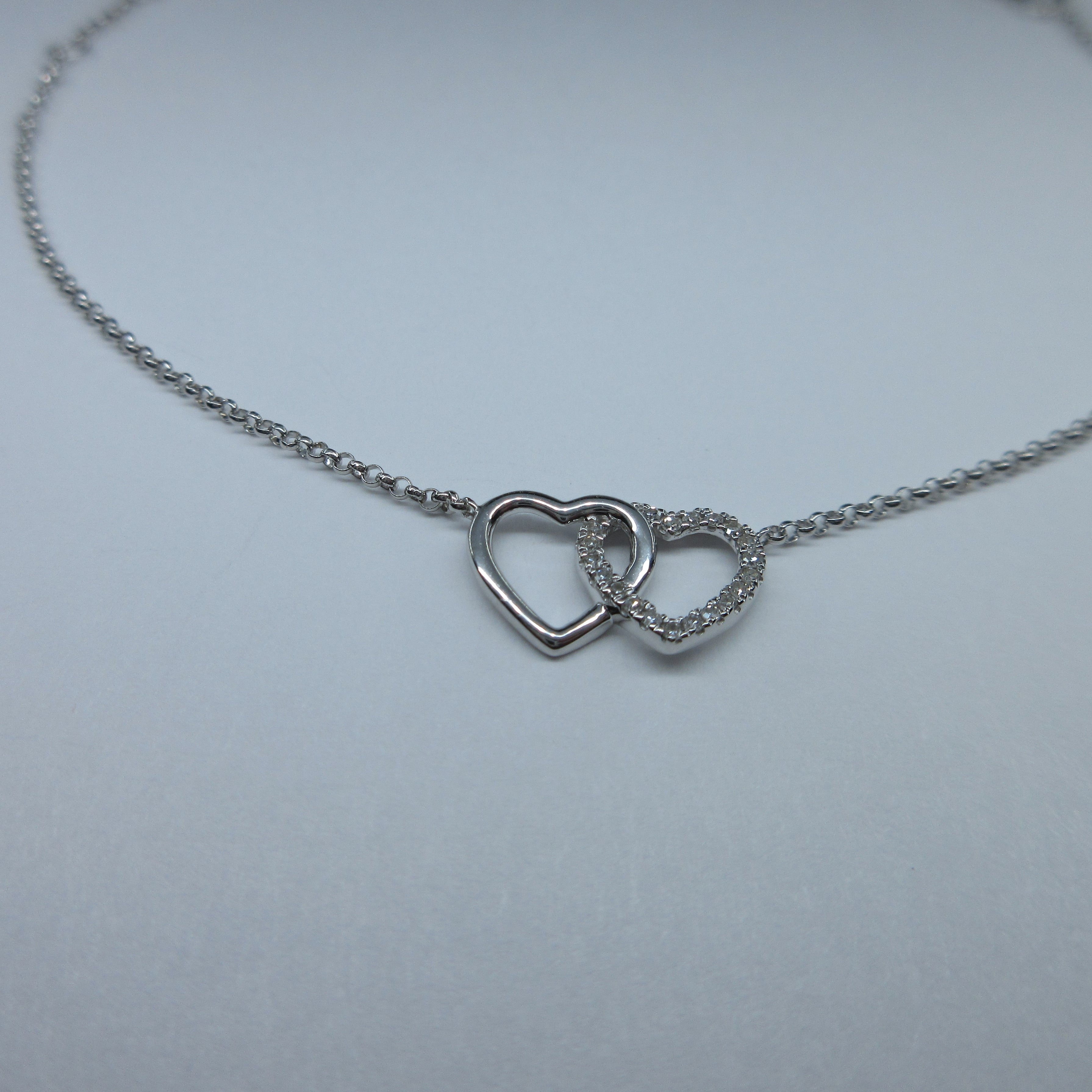 9ct White Gold Heart & Diamond Bracelet