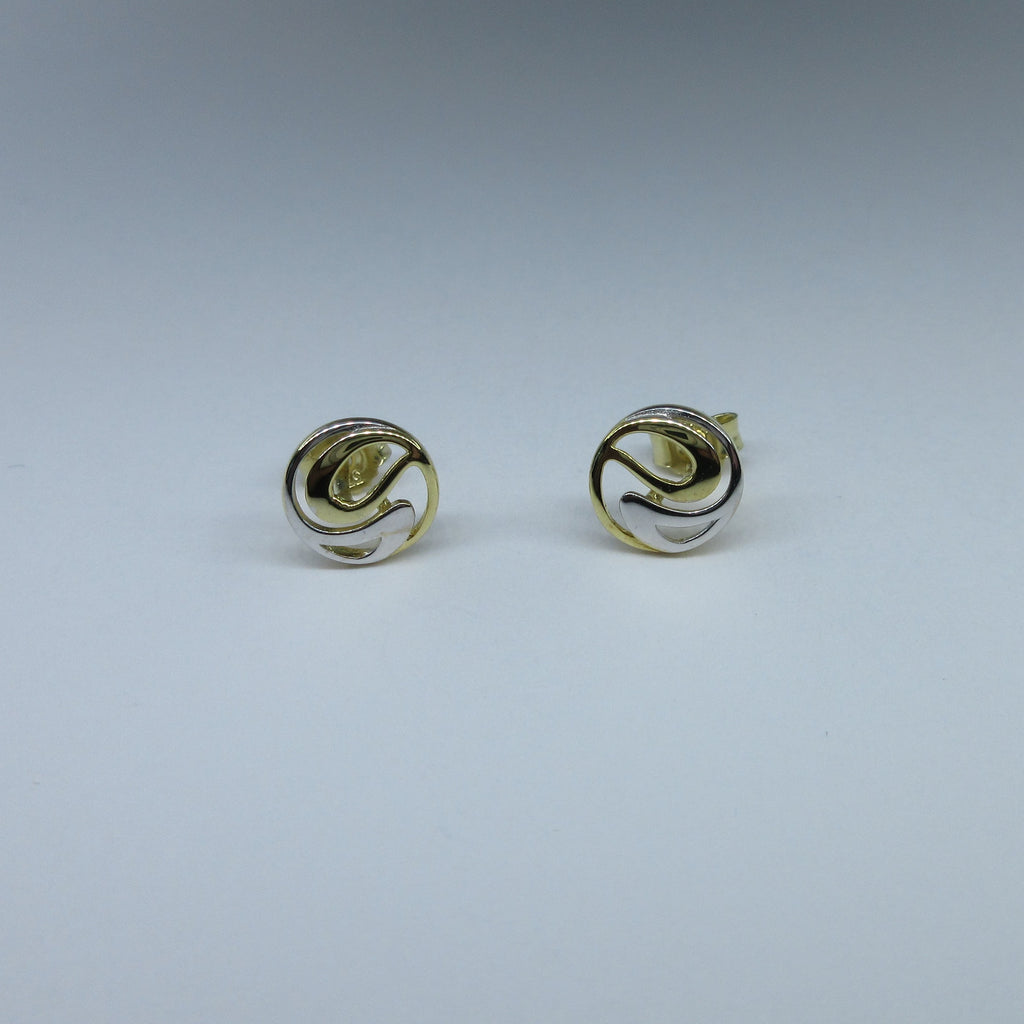 9ct 2 Colour Gold Fancy Round Stud Earrings