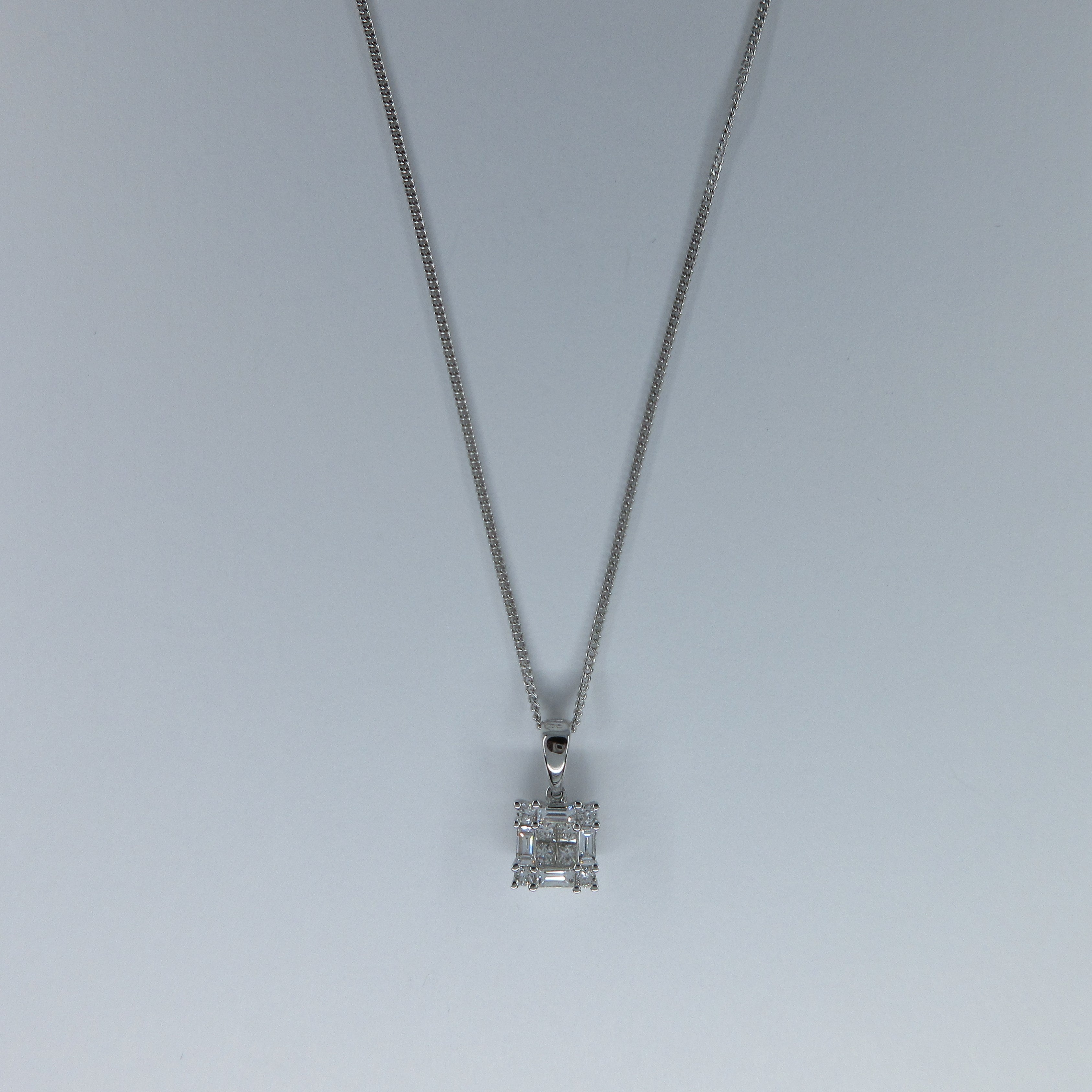 9ct White Gold Diamond Square Necklace