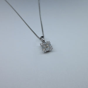 9ct White Gold Diamond Square Necklace