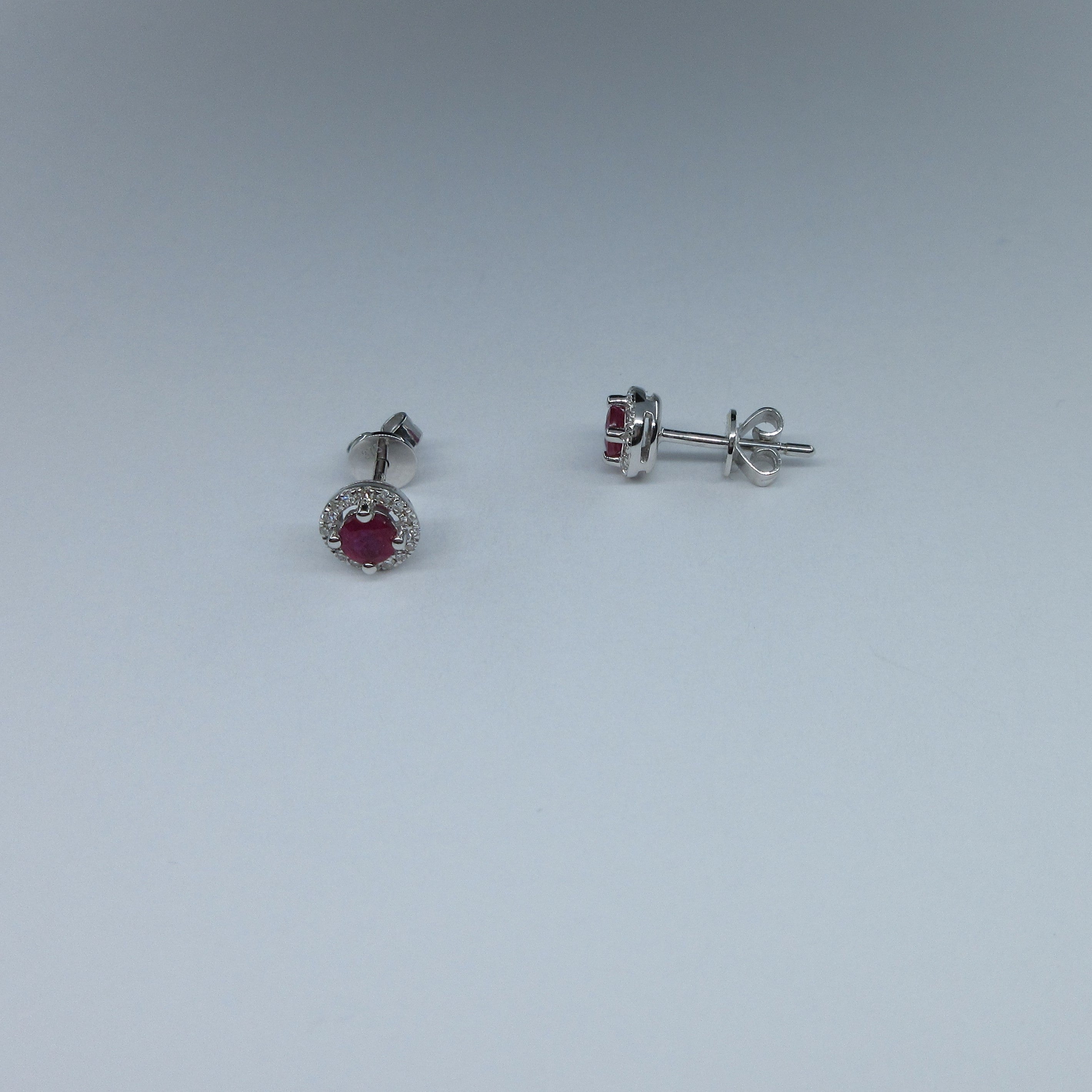 9ct White Gold Ruby & Diamond Earrings