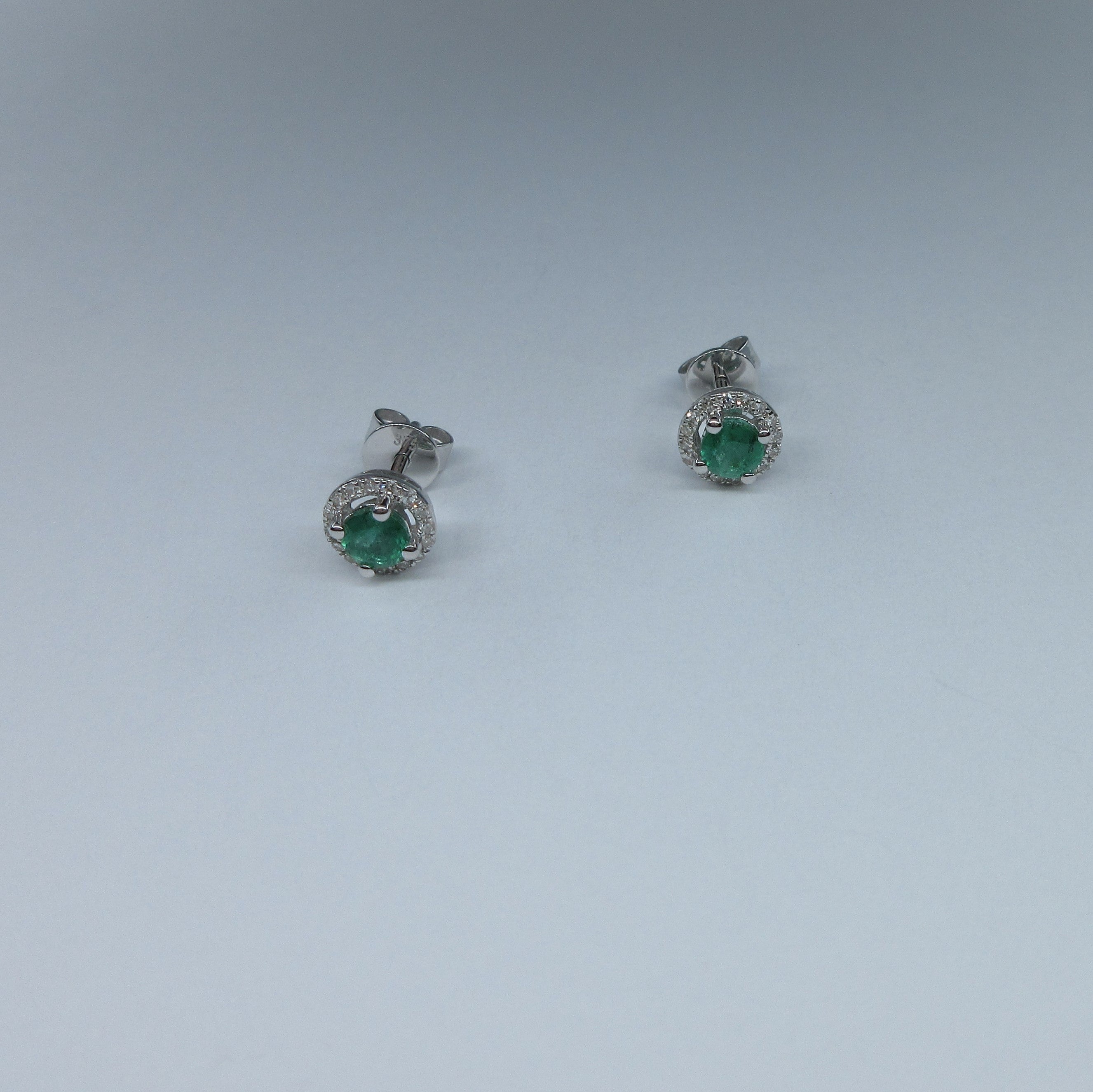 9ct White Gold Emerald & Diamond Earrings