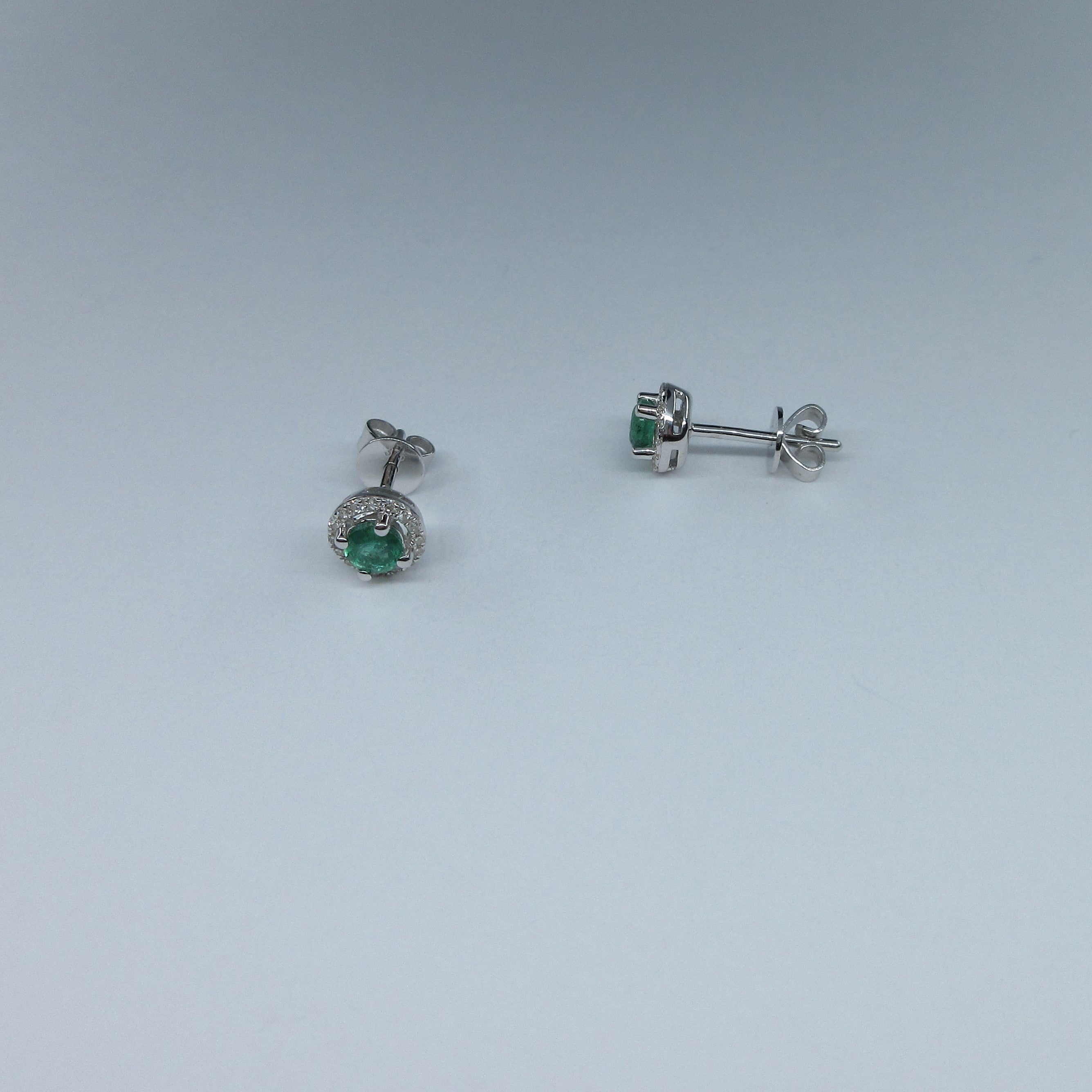 9ct White Gold Emerald & Diamond Earrings