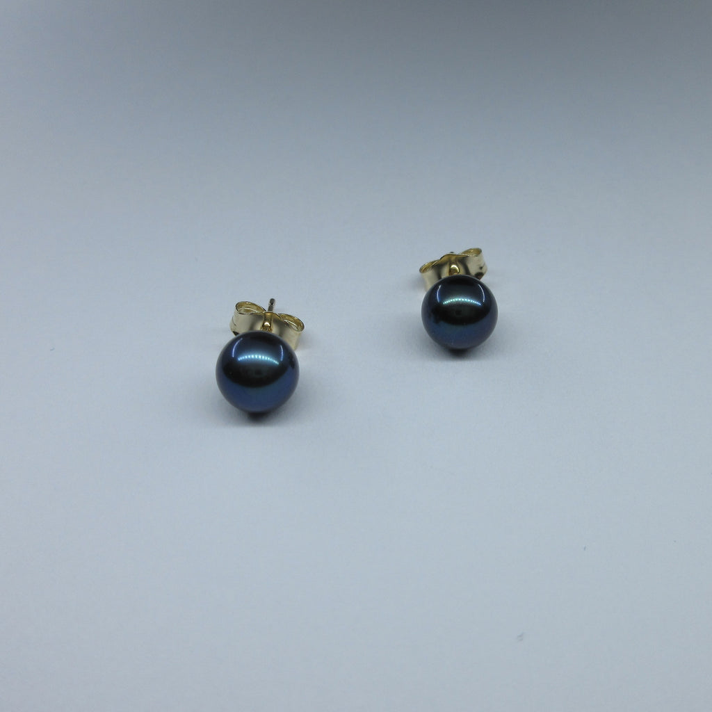 9ct Yellow Gold Black Pearl Earrings