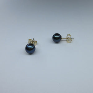 9ct Yellow Gold Black Pearl Earrings