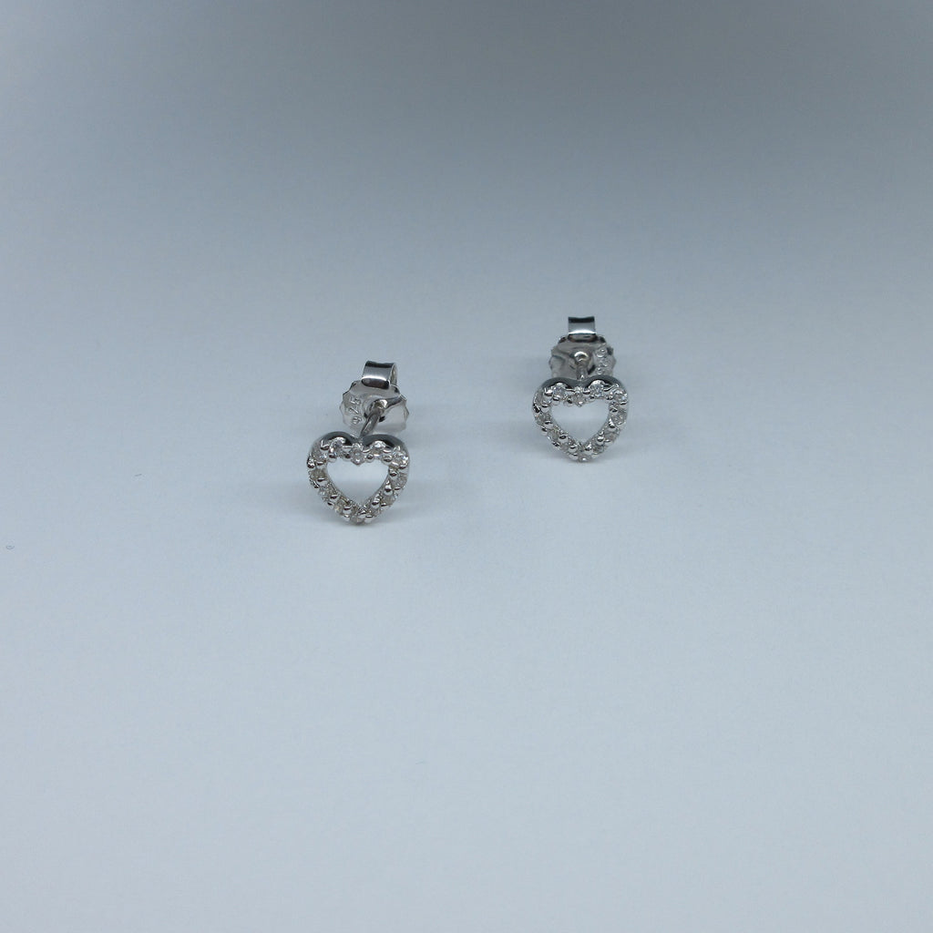 Silver C/Z Heart Stud Earrings